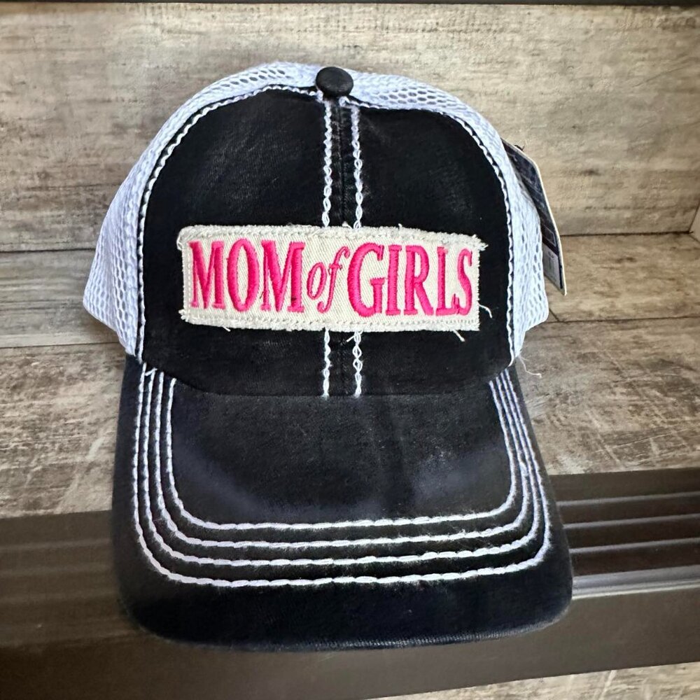 NWT Womens Black Distressed Mom Of Girls Baseball Cap